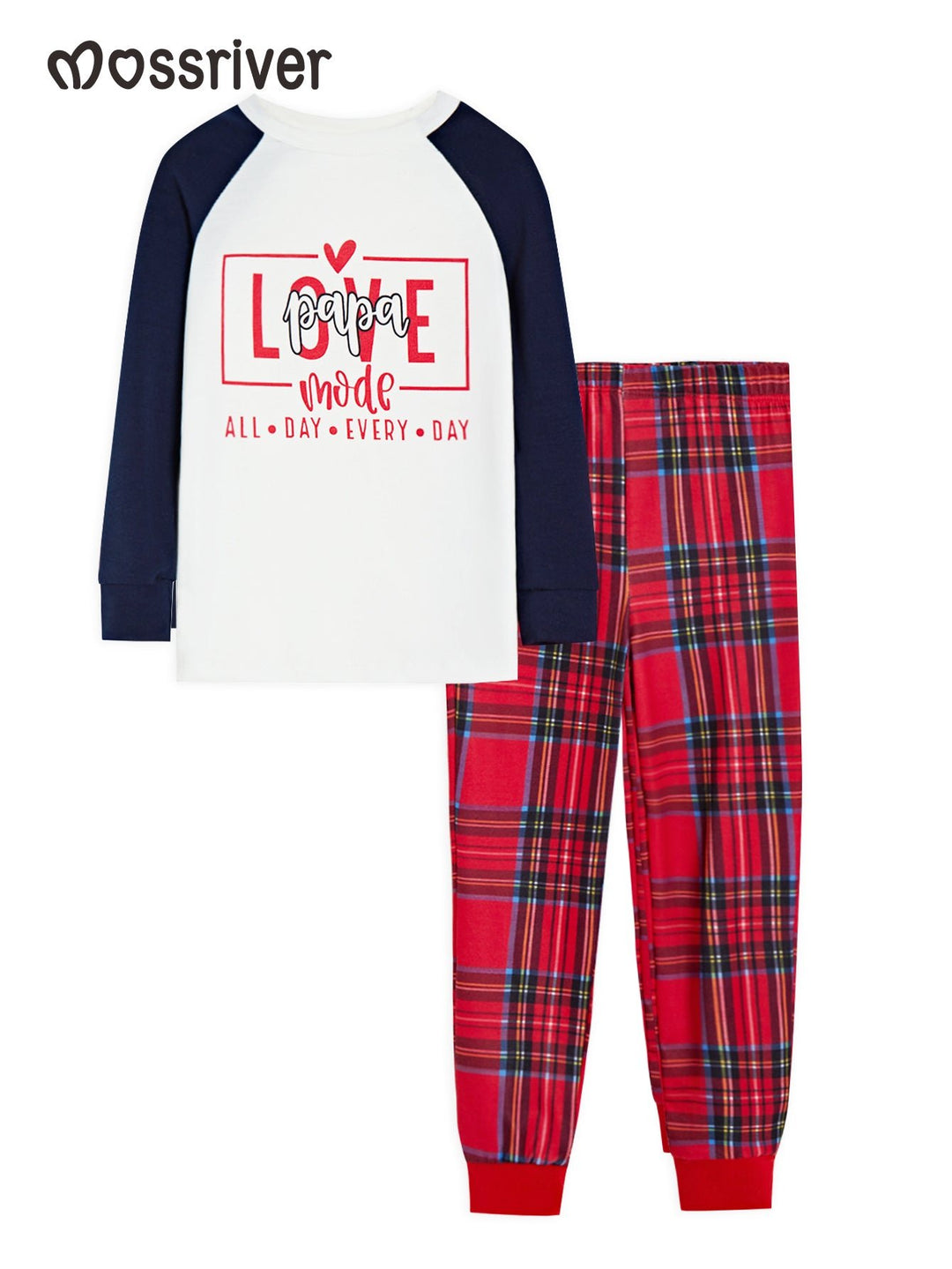 Valentine's Day family - themed long - sleeved pajamas, featuring the design of LOVE, heart, and grid pattern - MOSSRIVER
