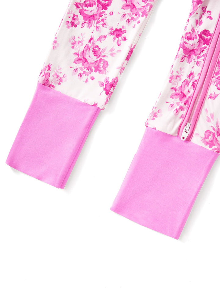 Valentine's Floral Footies Mitten Long - Sleeve Baby One - Piece Double Zipper - MOSSRIVER