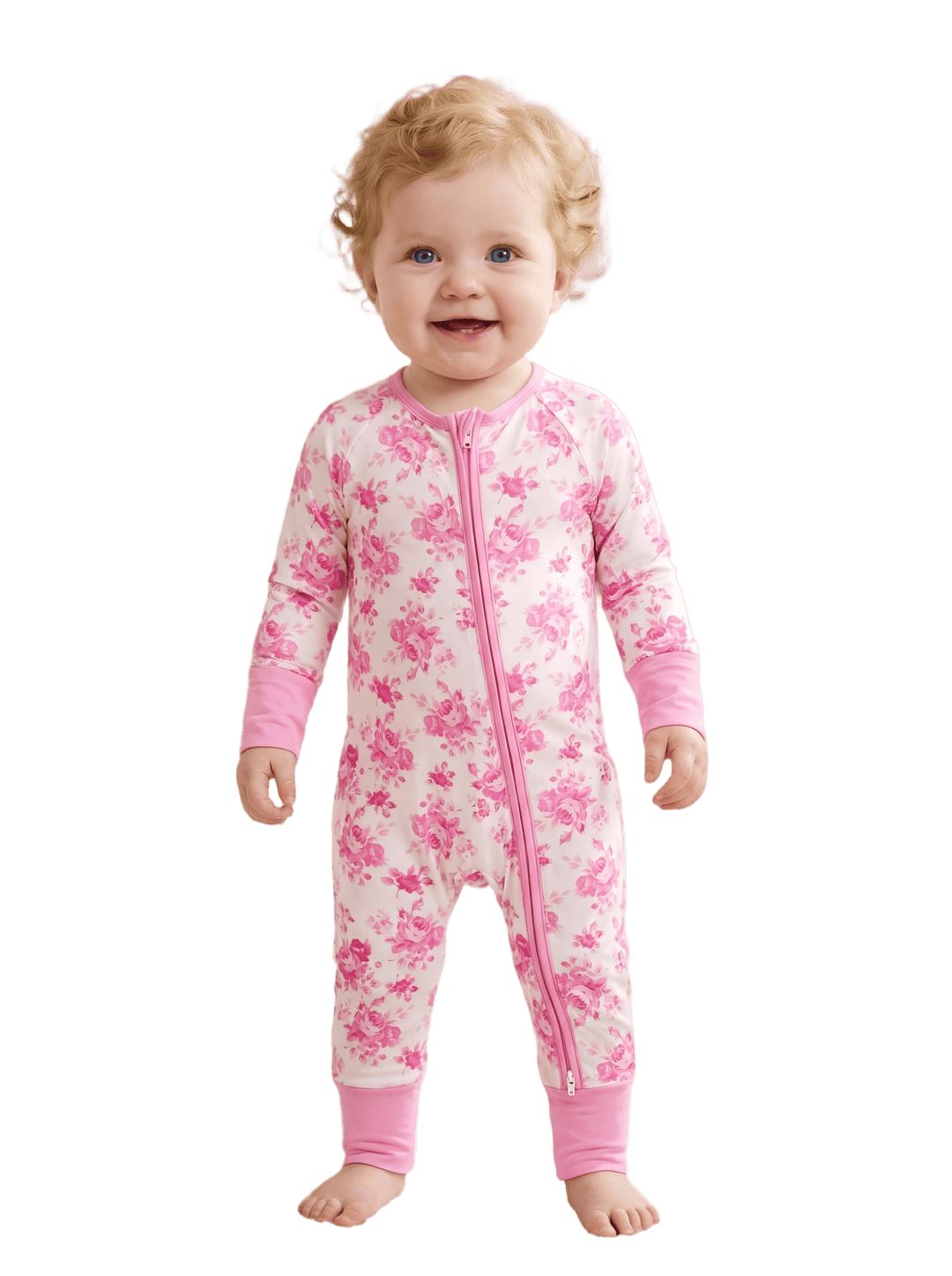 Valentine's Floral Footies Mitten Long - Sleeve Baby One - Piece Double Zipper - MOSSRIVER