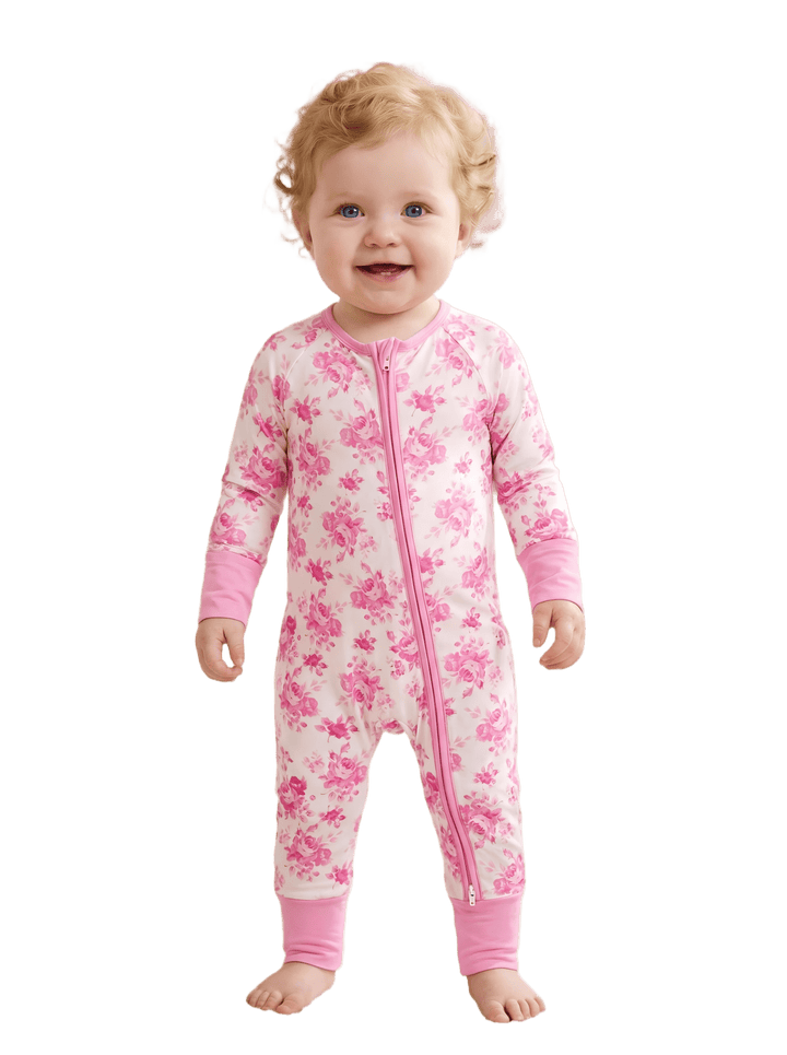 Valentine's Floral Footies Mitten Long - Sleeve Baby One - Piece Double Zipper - MOSSRIVER