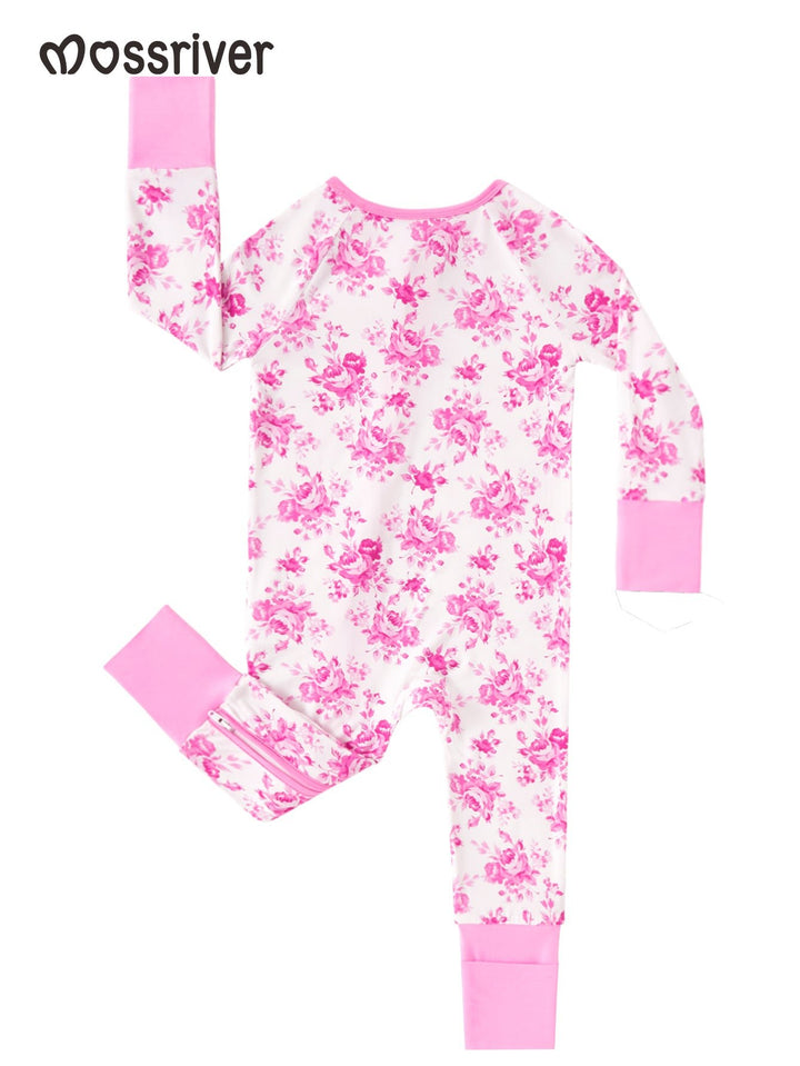 Valentine's Floral Footies Mitten Long - Sleeve Baby One - Piece Double Zipper - MOSSRIVER
