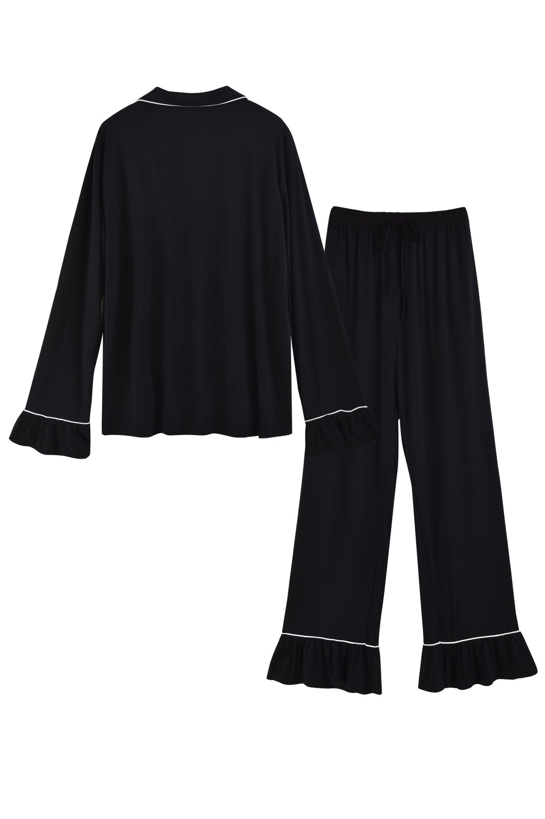 Women Bamboo Viscose Pajama Sets Ruffled Cuff Hem Long Sleeve Fancy Yarn 2 Piece Loungewear Loose Fit Drop Shoulder - MOSSRIVER