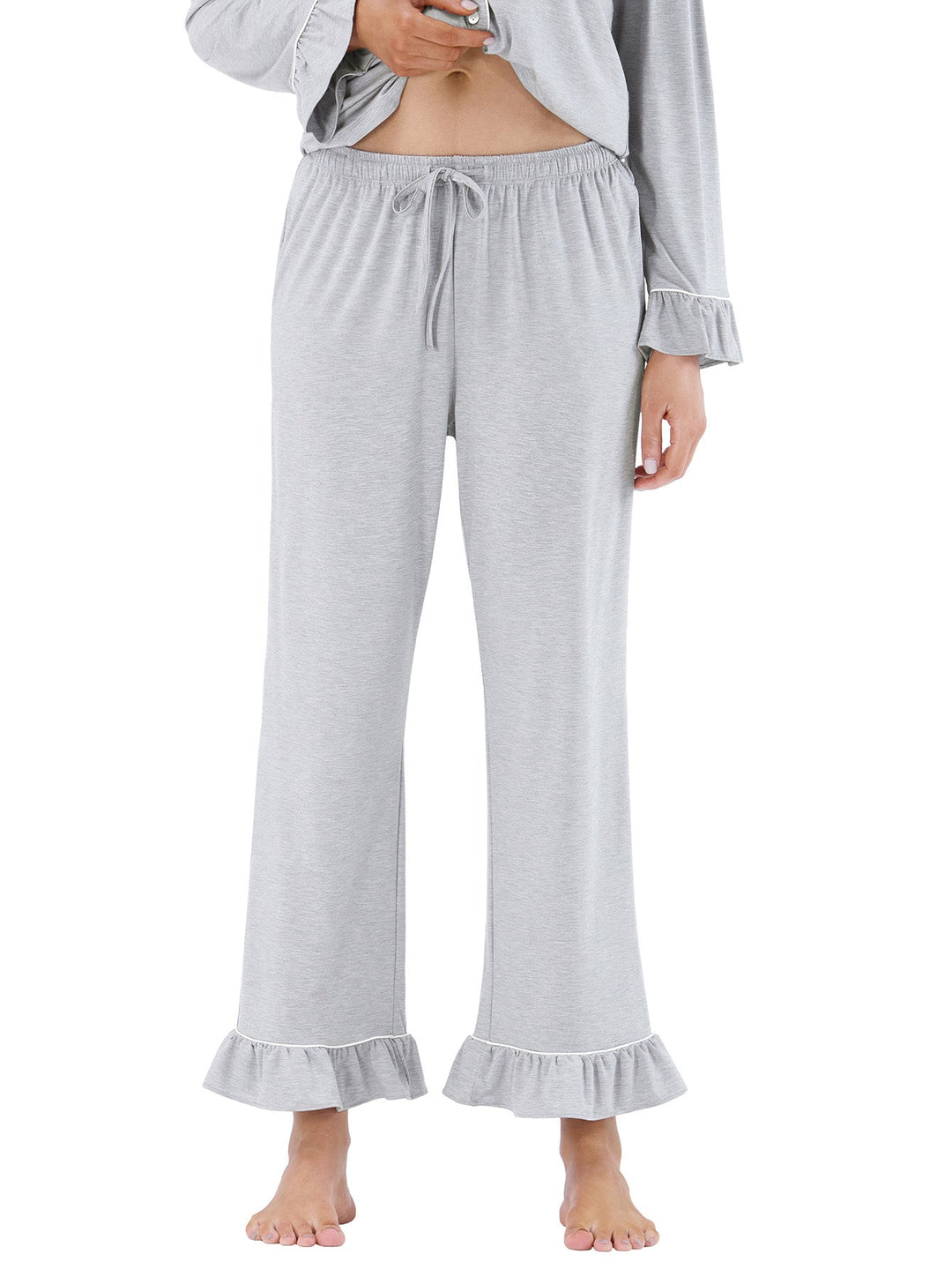 Women Bamboo Viscose Pajama Sets Ruffled Cuff Hem Long Sleeve Fancy Yarn 2 Piece Loungewear Loose Fit Drop Shoulder - MOSSRIVER