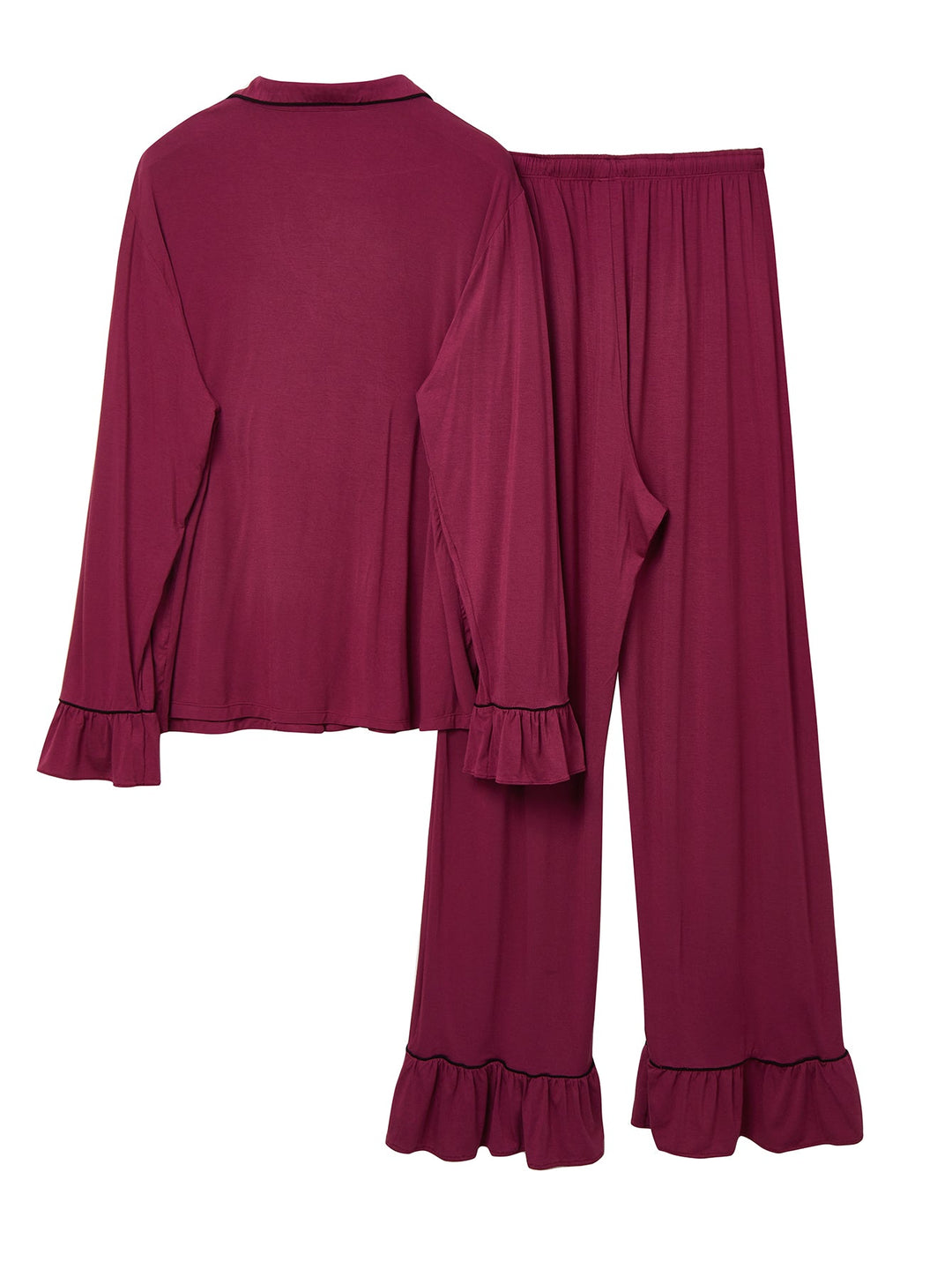 Women Bamboo Viscose Pajama Sets Ruffled Cuff Hem Long Sleeve Fancy Yarn 2 Piece Loungewear Loose Fit Drop Shoulder - MOSSRIVER