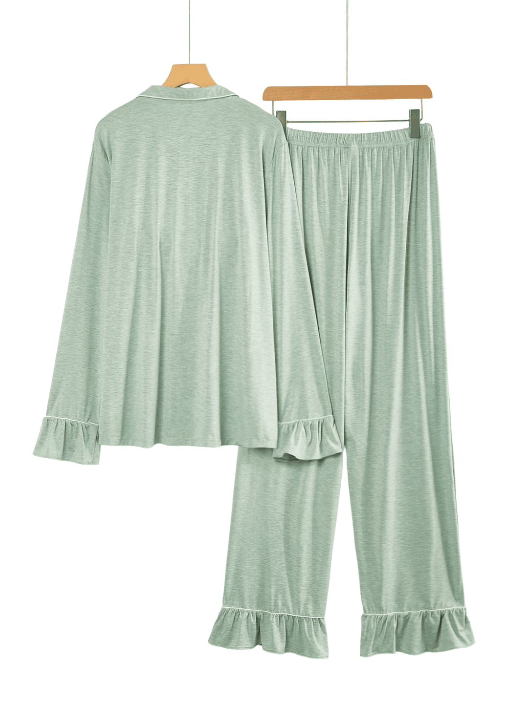 Women Bamboo Viscose Pajama Sets Ruffled Cuff Hem Long Sleeve Fancy Yarn 2 Piece Loungewear Loose Fit Drop Shoulder - MOSSRIVER