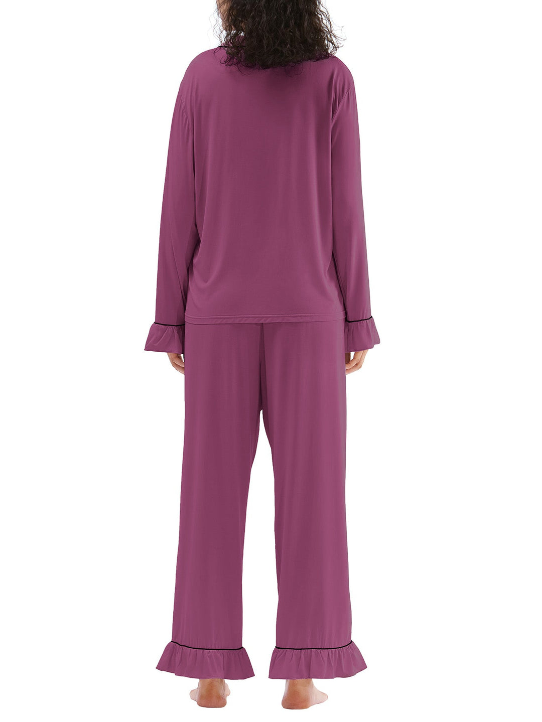 Women Bamboo Viscose Pajama Sets Ruffled Cuff Hem Long Sleeve Fancy Yarn 2 Piece Loungewear Loose Fit Drop Shoulder - MOSSRIVER