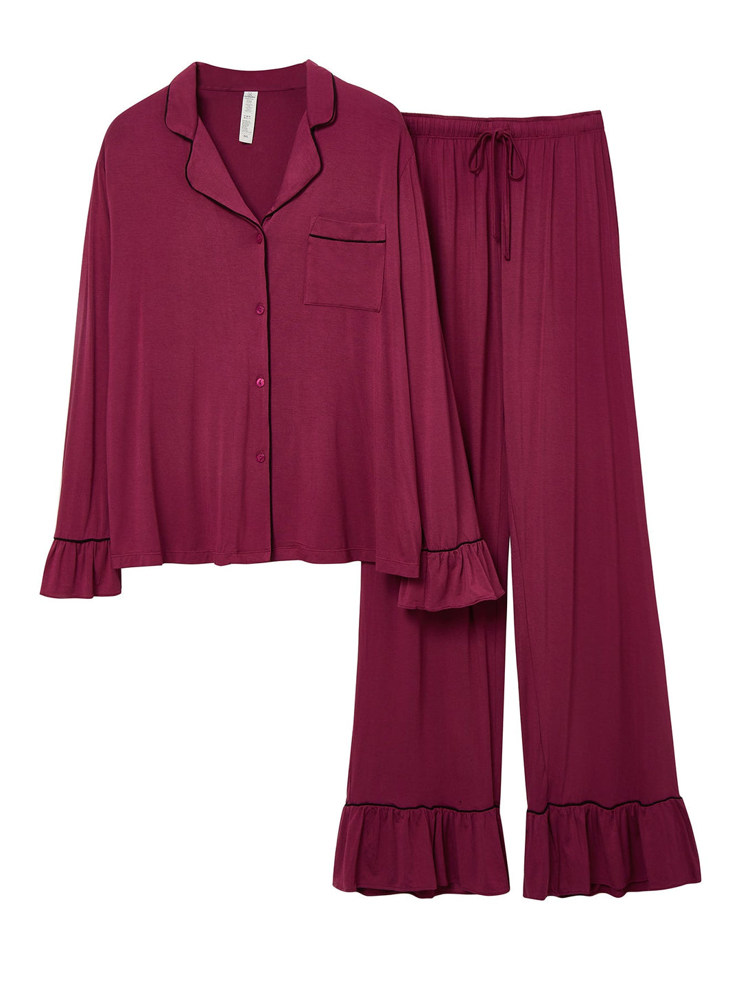 Women Bamboo Viscose Pajama Sets Ruffled Cuff Hem Long Sleeve Fancy Yarn 2 Piece Loungewear Loose Fit Drop Shoulder - MOSSRIVER