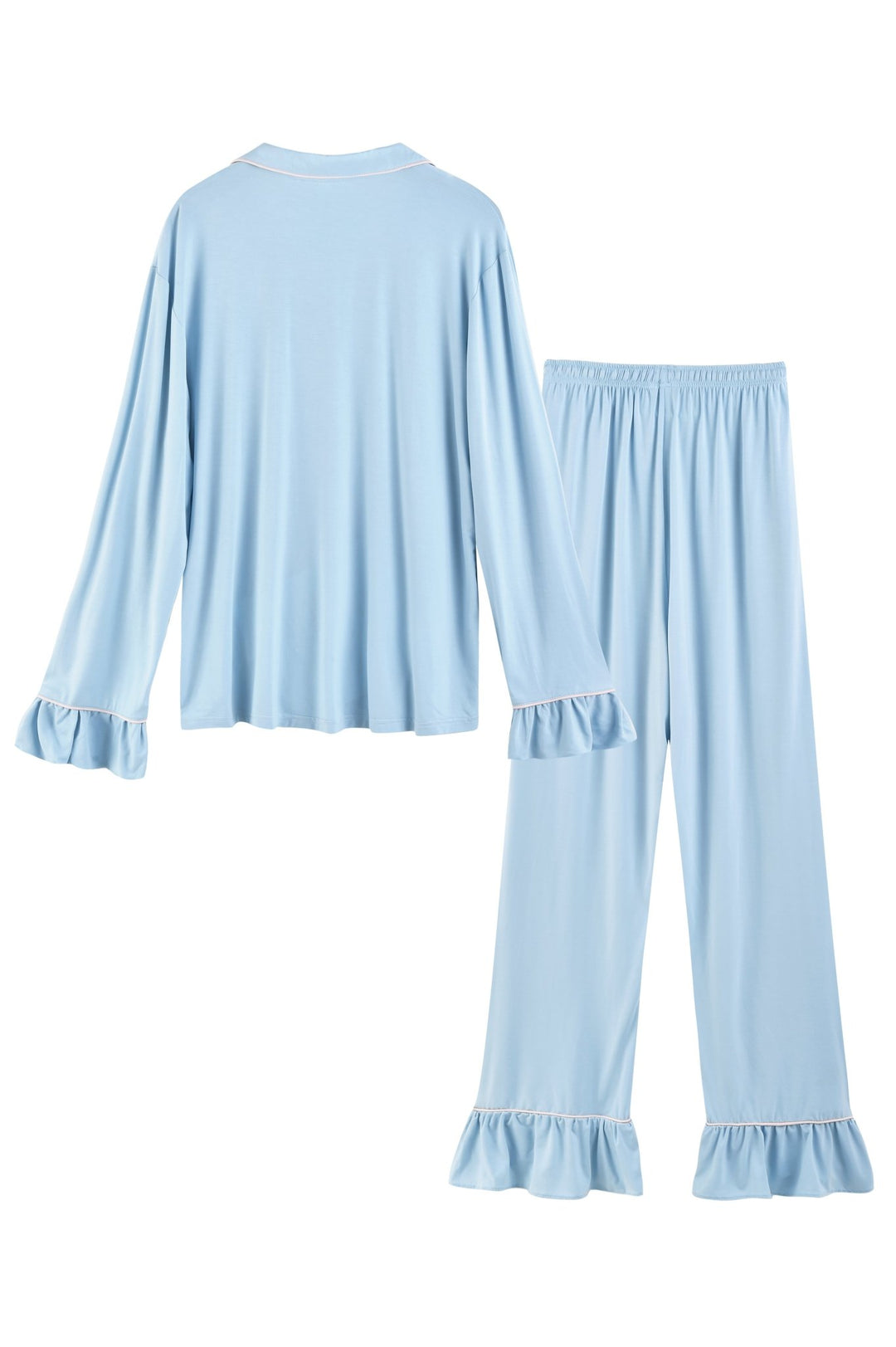 Women Bamboo Viscose Pajama Sets Ruffled Cuff Hem Long Sleeve Fancy Yarn 2 Piece Loungewear Loose Fit Drop Shoulder - MOSSRIVER