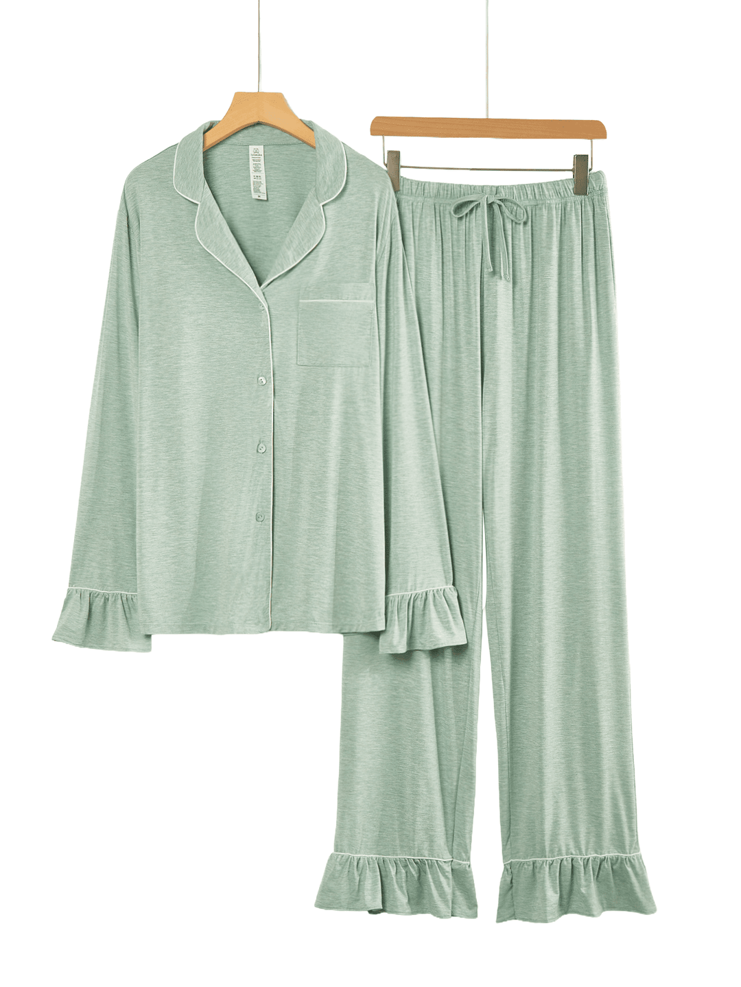 Women Bamboo Viscose Pajama Sets Ruffled Cuff Hem Long Sleeve Fancy Yarn 2 Piece Loungewear Loose Fit Drop Shoulder - MOSSRIVER