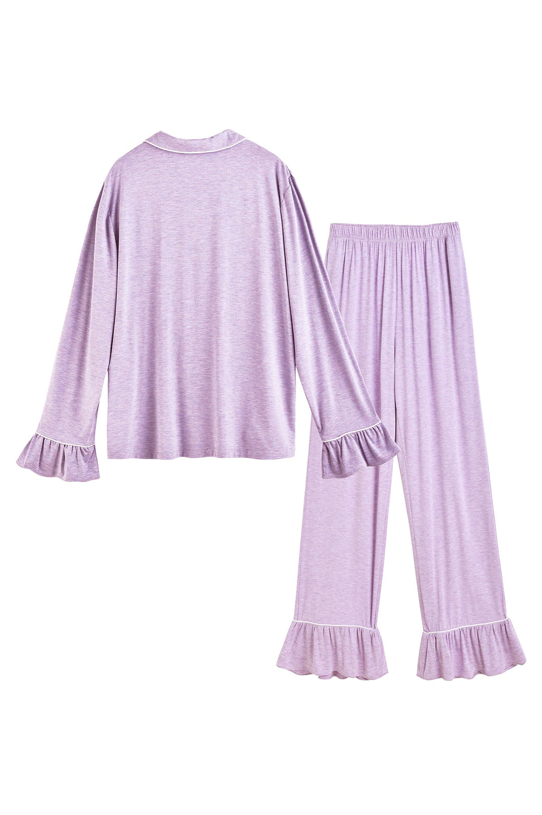 Women Bamboo Viscose Pajama Sets Ruffled Cuff Hem Long Sleeve Fancy Yarn 2 Piece Loungewear Loose Fit Drop Shoulder - MOSSRIVER