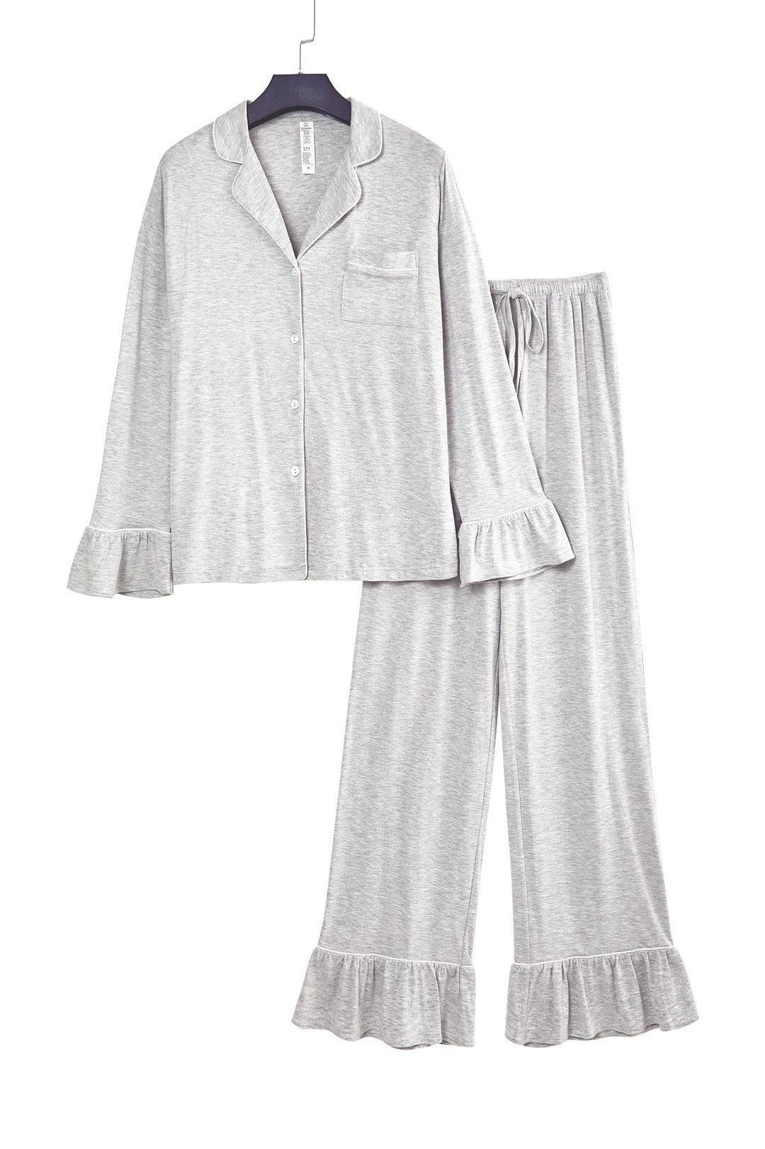 Women Bamboo Viscose Pajama Sets Ruffled Cuff Hem Long Sleeve Fancy Yarn 2 Piece Loungewear Loose Fit Drop Shoulder - MOSSRIVER