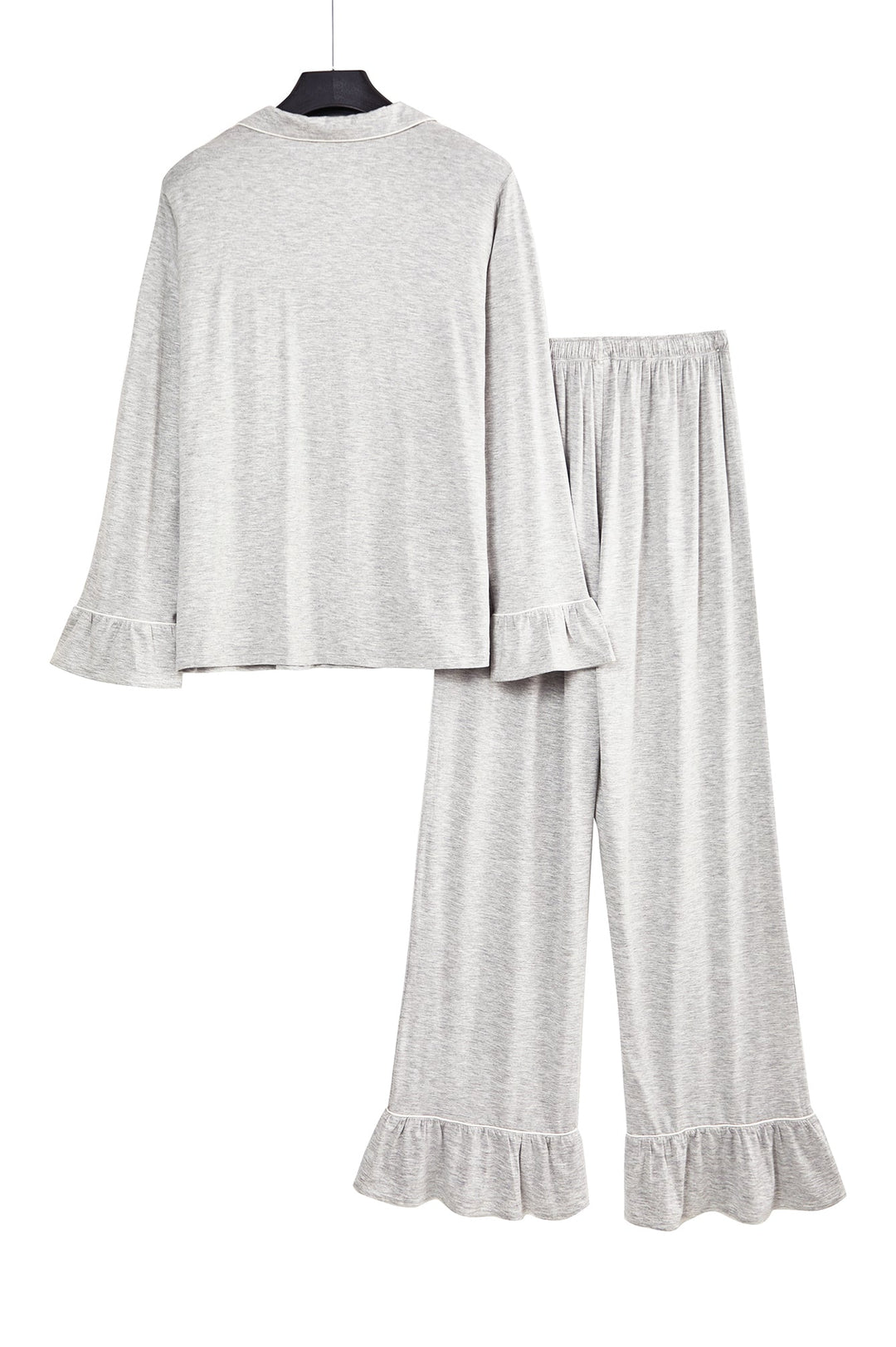 Women Bamboo Viscose Pajama Sets Ruffled Cuff Hem Long Sleeve Fancy Yarn 2 Piece Loungewear Loose Fit Drop Shoulder - MOSSRIVER