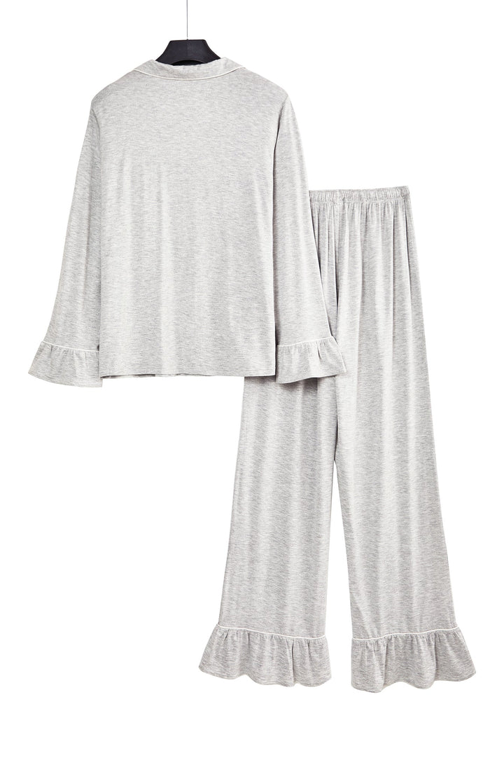 Women Bamboo Viscose Pajama Sets Ruffled Cuff Hem Long Sleeve Fancy Yarn 2 Piece Loungewear Loose Fit Drop Shoulder - MOSSRIVER