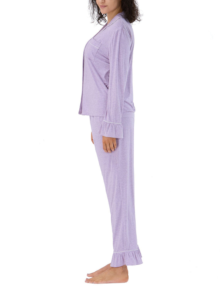 Women Bamboo Viscose Pajama Sets Ruffled Cuff Hem Long Sleeve Fancy Yarn 2 Piece Loungewear Loose Fit Drop Shoulder - MOSSRIVER