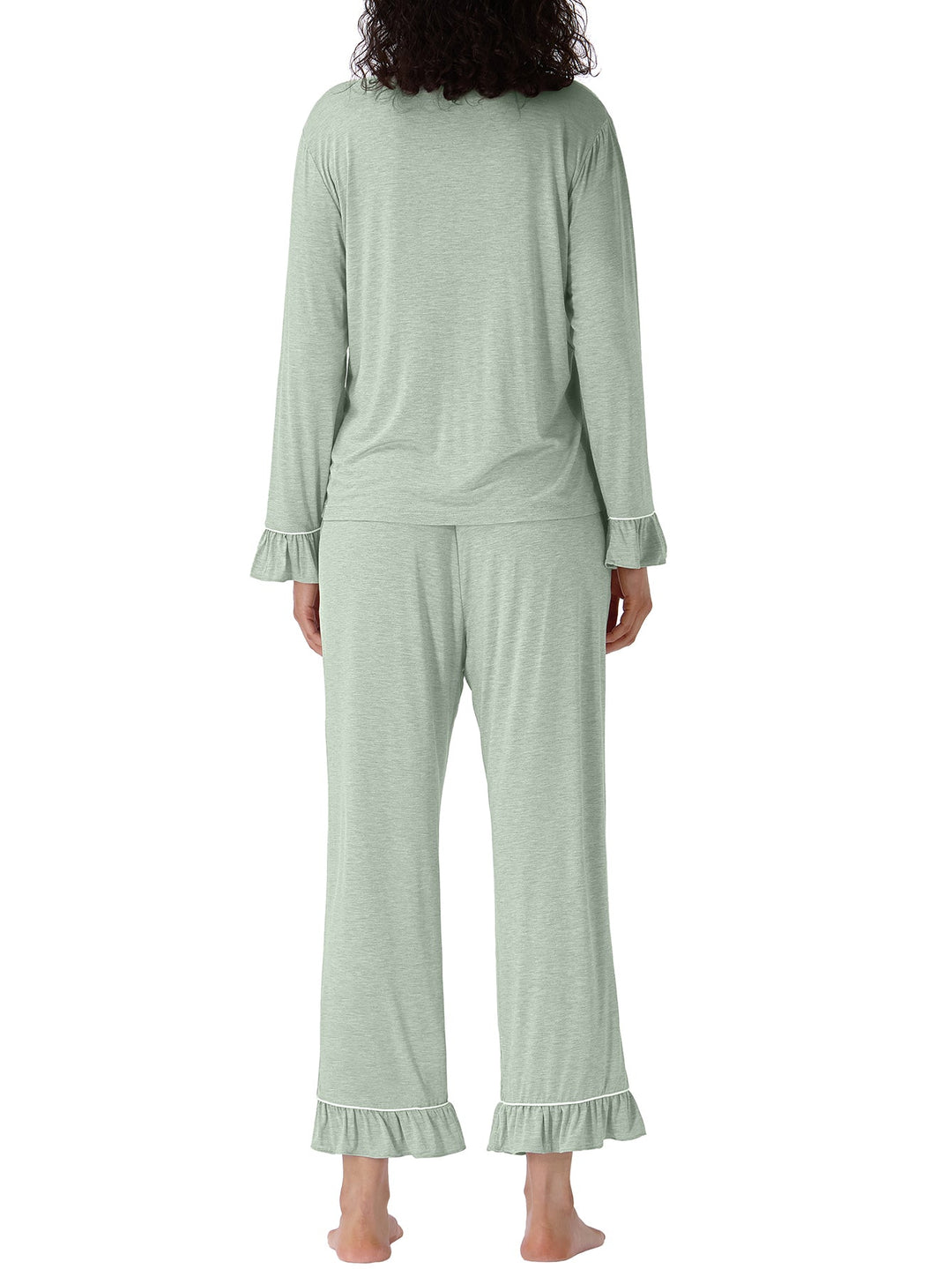 Women Bamboo Viscose Pajama Sets Ruffled Cuff Hem Long Sleeve Fancy Yarn 2 Piece Loungewear Loose Fit Drop Shoulder - MOSSRIVER