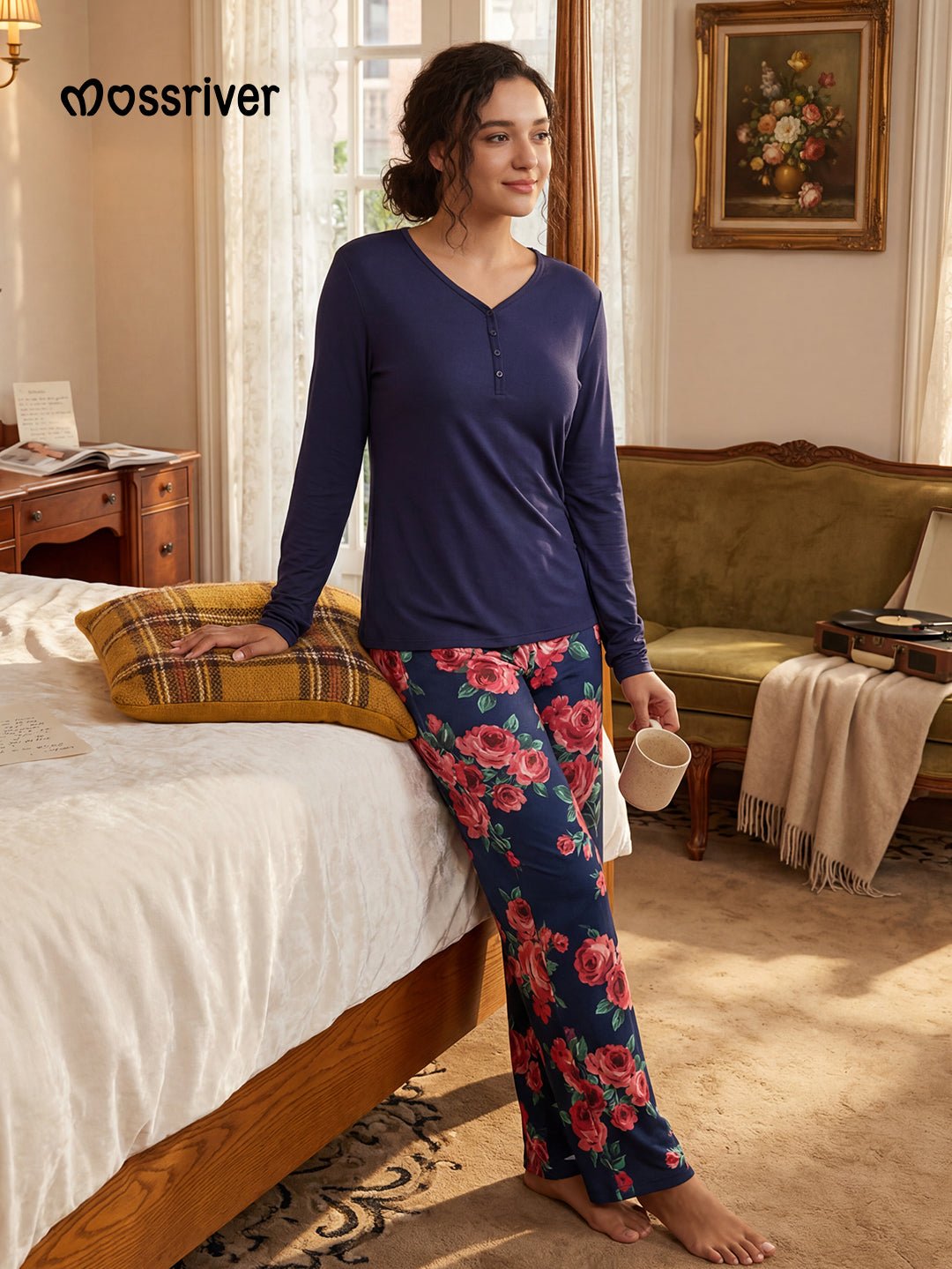 Women Lounge Set Pink Floral - MOSSRIVER