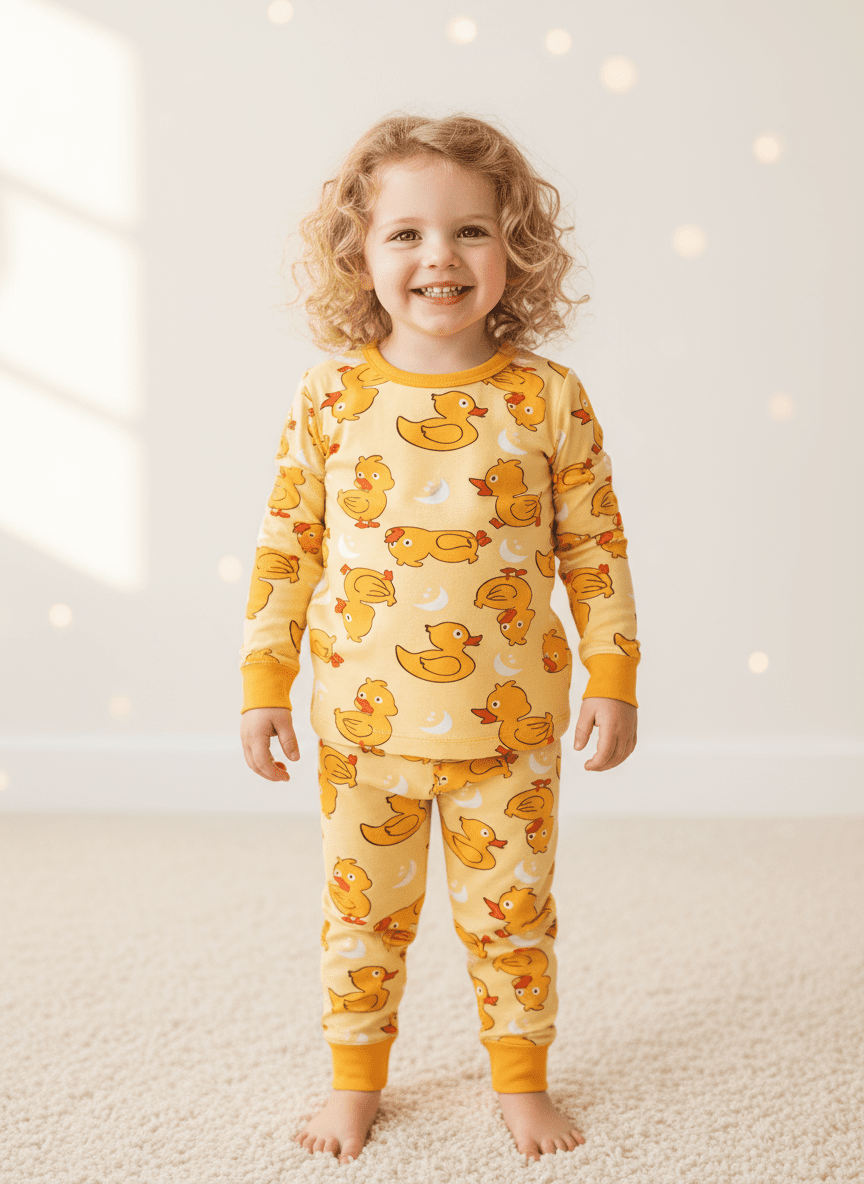 Yellow Duckling Print Bamboo Long - Sleeve Baby Pajamas - MOSSRIVER