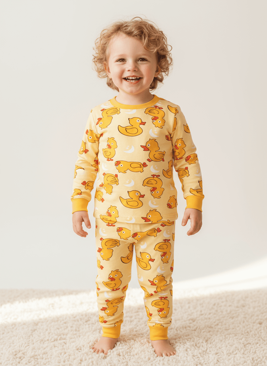Yellow Duckling Print Bamboo Long - Sleeve Baby Pajamas - MOSSRIVER