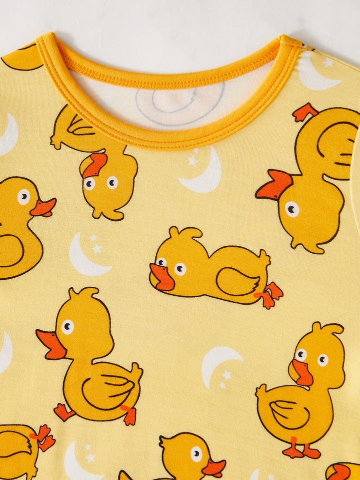 Yellow Duckling Print Bamboo Long - Sleeve Baby Pajamas - MOSSRIVER