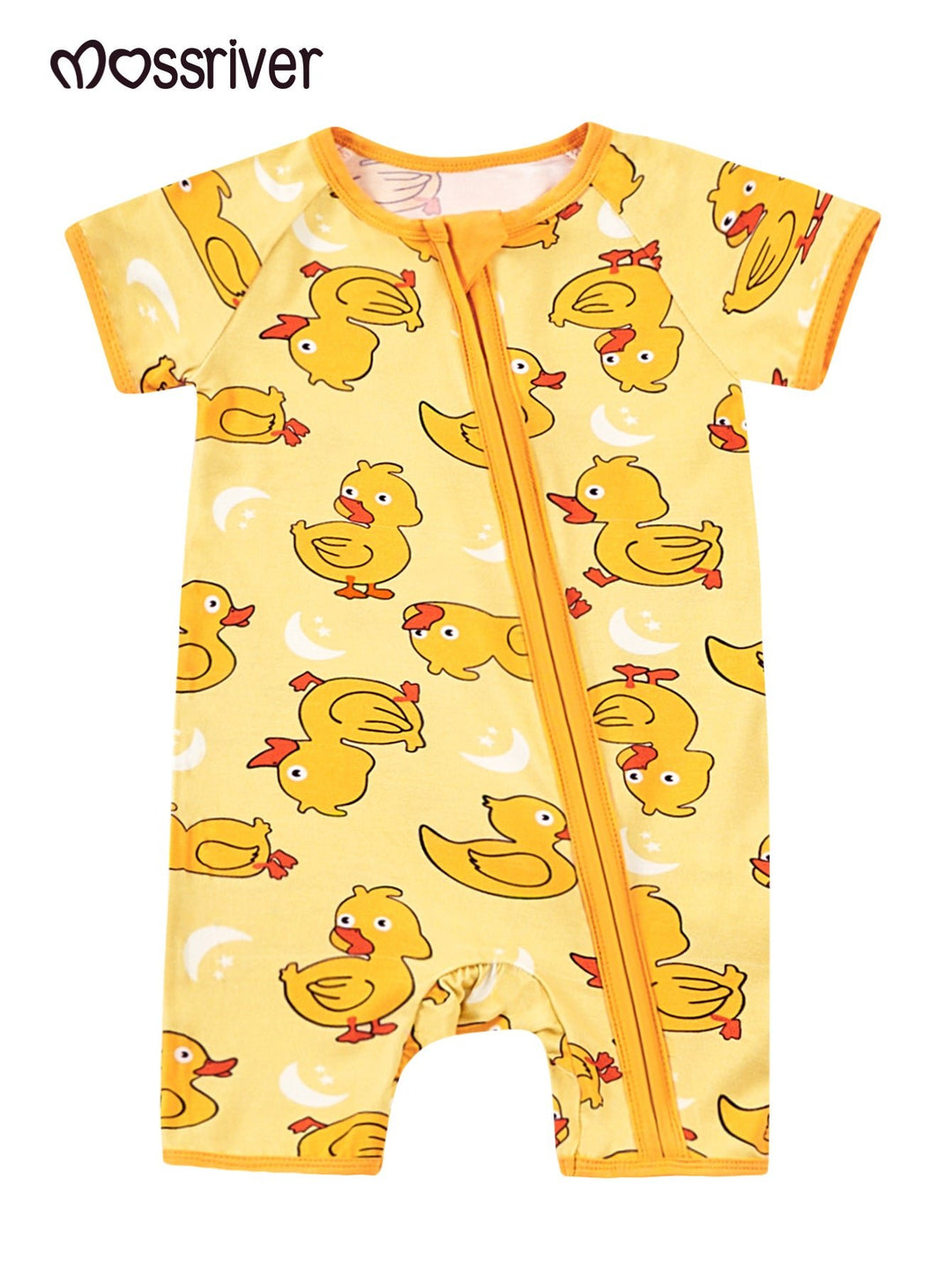 Yellow Duckling Short - Sleeve Baby One - Piece Zipper - MOSSRIVER