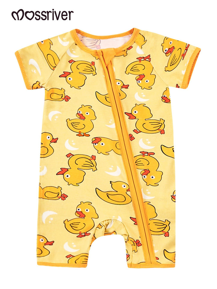 Yellow Duckling Short - Sleeve Baby One - Piece Zipper - MOSSRIVER