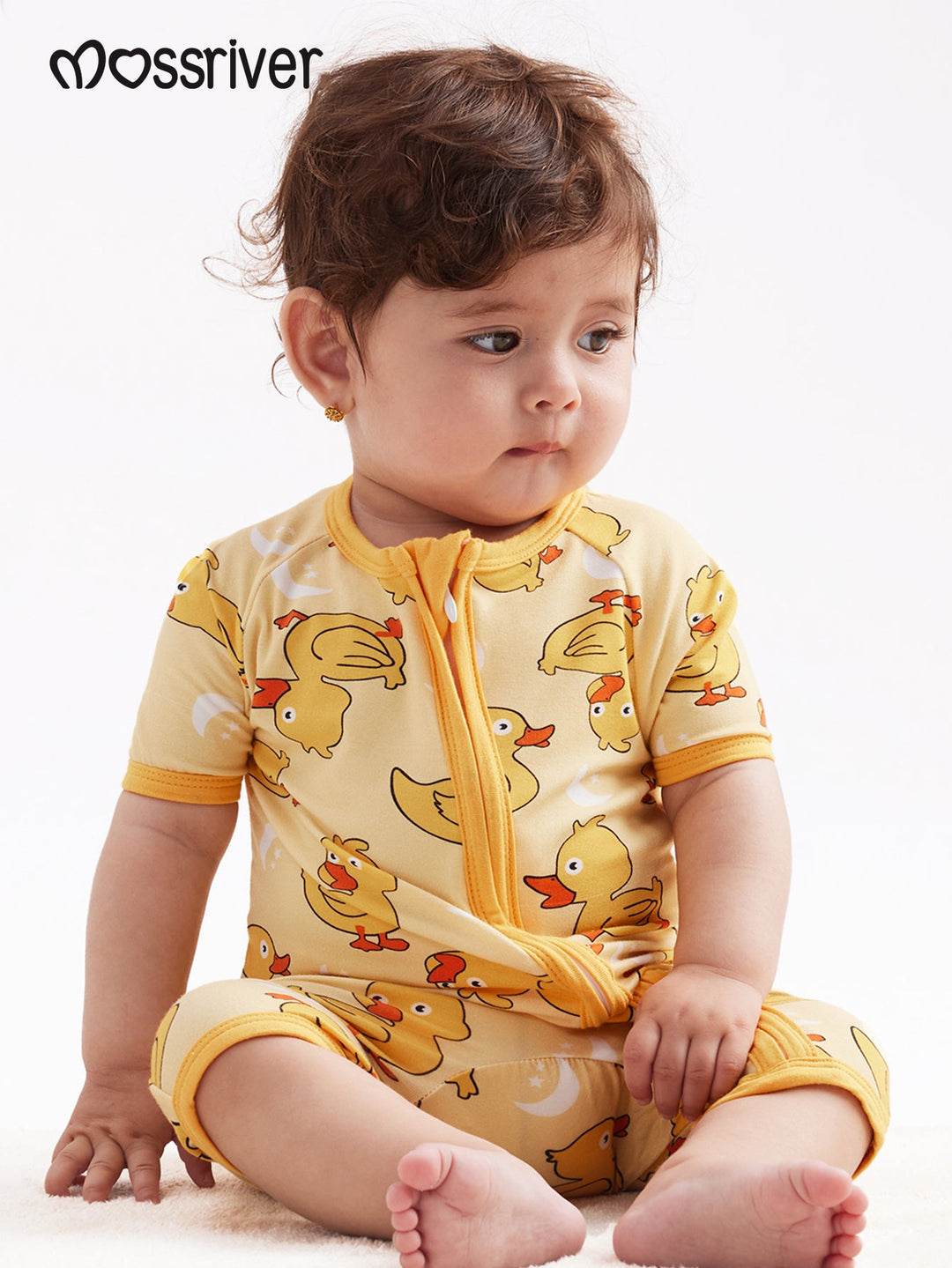 Yellow Duckling Short - Sleeve Baby One - Piece Zipper - MOSSRIVER