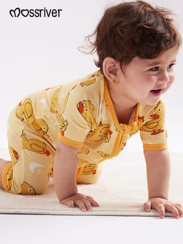 Yellow Duckling Short - Sleeve Baby One - Piece Zipper - MOSSRIVER